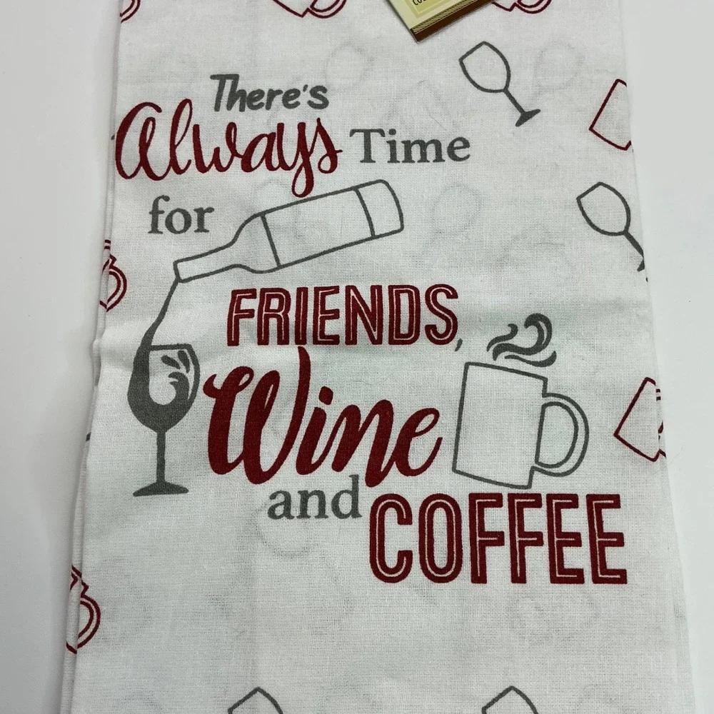 Home Collection White Flour Sack Towel Unisex OS Wine Coffee Friends Graphic